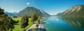 Lakeside promenade Achensee, tirolean mountains Royalty Free Stock Photo