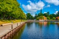 Lakeside promenade in Swedish town Vaxjo during a day