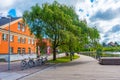 Lakeside promenade in Swedish town Vaxjo during a day