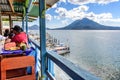 Lakeside restaurant & volcanoes, Panajachel, Lake Atitlan, Guatemala