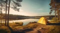 Lakeside Serenity: A Captivating Camping Experience in Swedish Twilight Royalty Free Stock Photo