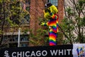 Chicago White Sox mascot Southpaw wearing a rainbow suit and waving to the crowd at Gay Pride Royalty Free Stock Photo