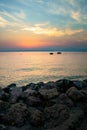 Lakeview at sunset from walkway at Cisano, Bardolino, Lake Garda, Italy