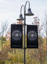 Lakewood, New York, USA October 5, 2023 A sign for the Southern Tier Brewing Company on a light pole Royalty Free Stock Photo