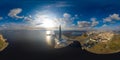 SAINT PETERSBURG. RUSSIA - May 4 2019. An aerial drone view of the spire of highest skyscraper in Europe Lakhta Center Gazprom