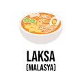 Laksa Malaysian food. Asian traditional food elements in cartoon flat style isolated on white background