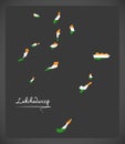 Lakshadweep Islands map with Indian national flag illustration