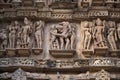 LAKSHMANA TEMPLE: Erotic sculpture at wall. Western Group, Khajuraho, Madhya Pradesh, Royalty Free Stock Photo