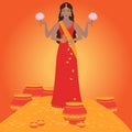 Lakshmi is the goddess of blessing and happiness. Holiday background for light festival of India. Happy Diwali card