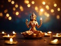 Lakshmi - Hindu goddess, Goddess Lakshmi. Clay diya lamps lit with Goddess Lakshmi during Diwali Celebration.
