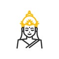 Lakshmi, Hindu goddess of wealth, prosperity, abundance and fortune. Vector thin line icon illustration