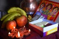 Lakshmi Pooja festival being celebrated at Indian home. Laxmi is also known as Goddess of wealth, picture for lakshmi puja. Diwali Royalty Free Stock Photo