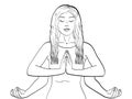 Lakshmi a woman with four hands in Hinduism. Pose in yoga. children coloring, black lines. Vector illustration