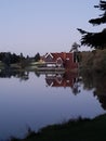 the lakside house in the naturel park in the evening Royalty Free Stock Photo