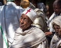 Lalibela, Ethiopia - Feb 13, 2020: Ethiopian people at the Bet Maryam Church, St. Mary Church in Lalibela, Ethiopia