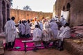 Lalibela, Ethiopia - Feb 13, 2020: Ethiopian people at the Bet Maryam Church, St. Mary Church in Lalibela, Ethiopia Royalty Free Stock Photo