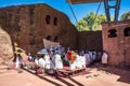 Lalibela, Ethiopia - Feb 13, 2020: Ethiopian people at the Bet Maryam Church, St. Mary Church in Lalibela, Ethiopia