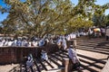 Lalibela, Ethiopia - Feb 13, 2020: Ethiopian people at the Bet Maryam Church, St. Mary Church in Lalibela, Ethiopia