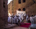 Lalibela, Ethiopia - Feb 13, 2020: Ethiopian people at the Bet Maryam Church, St. Mary Church in Lalibela, Ethiopia