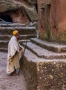 Lalibela, Ethiopia - Feb 13, 2020: Ethiopian people at the famous Rock-Hewn Church of Saint George - Bete Giyorgis Royalty Free Stock Photo