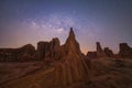 Lalu with the milky way and stars at night, Srakaew, Thailand. Dry rock reef. Nature landscape background. Grand Canyon of