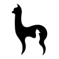 Lama of black color, the silhouette is drawn with twisting lines in the style of minimalism. Alpaca tattoo, exotic animal logo Royalty Free Stock Photo