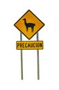 Lama caution sign isolated on white