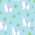 Lama. Cute cartoon alpaca. Seamless pattern. Vector.