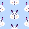 Lama cute smiling childish vector blue seamless repeat pattern.