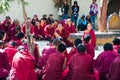 Lama debating Buddhist scriptures Royalty Free Stock Photo