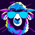 Lama head with sunglasses. Cartoon style. Vector illustration. Isolated on black background. AI Generated Royalty Free Stock Photo
