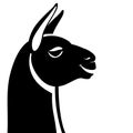 Lama head, vector illustration, black silhouette, Royalty Free Stock Photo
