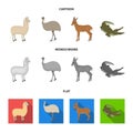 Lama, ostrich emu, young antelope, animal crocodile. Wild animal, bird, reptile set collection icons in cartoon,flat Royalty Free Stock Photo