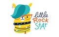 Lama rock card. Little rock star. Vector cartoon character. Illustration on a white background for children in the style Royalty Free Stock Photo