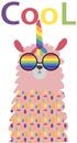 Lama in the Scandinavian style, cool, in rainbow glasses. LGBT freedom concept. No llama problem