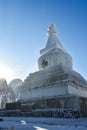 Lamaist pagoda closeup in winter Royalty Free Stock Photo