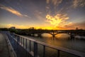 Lamar Boulevard bridge over Lady Bird Lake during sunset in Austin, Texas Royalty Free Stock Photo