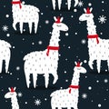 Llamas and snow, seamless pattern