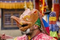 Buddhist lamas dressed in mystical mask dancing Tsam mystery dance in time of Yuru Kabgyat Buddhist festival at Lamayuru Gompa, La Royalty Free Stock Photo