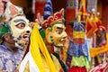 Buddhist lamas dressed in mystical mask dancing Tsam mystery dance in time of Yuru Kabgyat Buddhist festival at Lamayuru Gompa, La Royalty Free Stock Photo