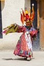 Buddhist lamas dressed in mystical mask dancing Tsam mystery dance in time of Yuru Kabgyat Buddhist festival at Lamayuru Gompa, La Royalty Free Stock Photo