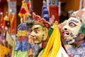 Buddhist lamas dressed in mystical mask dancing Tsam mystery dance in time of Yuru Kabgyat Buddhist festival at Lamayuru Gompa, La Royalty Free Stock Photo