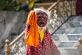LAMAYURU, INDIA - SETEMBER 13, 2015: An unidentified buddhist lamas dressed in mystical mask dancing Tsam mystery dance in time of Royalty Free Stock Photo