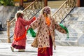 LAMAYURU, INDIA - SETEMBER 13, 2015: An unidentified buddhist lamas dressed in mystical mask dancing Tsam mystery dance in time of Royalty Free Stock Photo