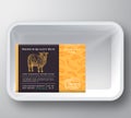 Lamb Abstract Vector Plastic Tray Container Cover. Premium Quality Meat Packaging Design Label Layout. Hand Drawn Sheep