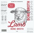 Lamb Bone Broth Label Template. Abstract Vector Food Packaging Design Layout. Modern Typography with Hand Drawn Sheepe