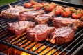 lamb chops on a grill with thick barbecue smoke