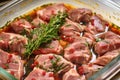 lamb chops marinating in sauce before grilling Royalty Free Stock Photo