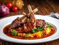 Lamb Chops In Restaurant With Couscous And Vegetables Royalty Free Stock Photo