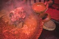 Lamb consome served in clay dishes, typical Mexican food